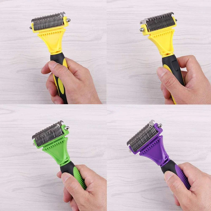 Dual-Sided Dematting Rake – Stainless Steel Grooming Comb for Dogs & Cats