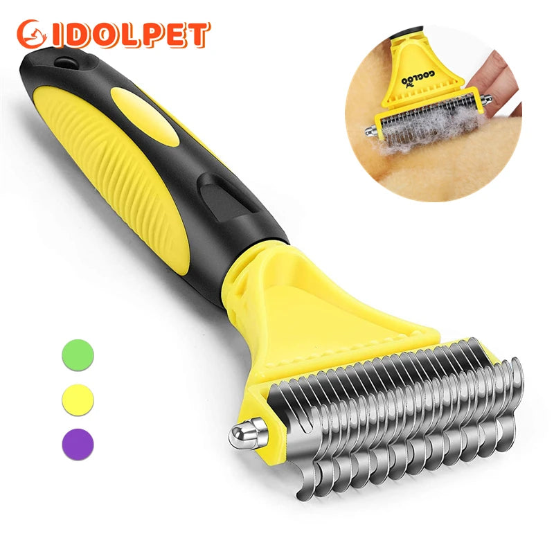 Dual-Sided Dematting Rake – Stainless Steel Grooming Comb for Dogs & Cats