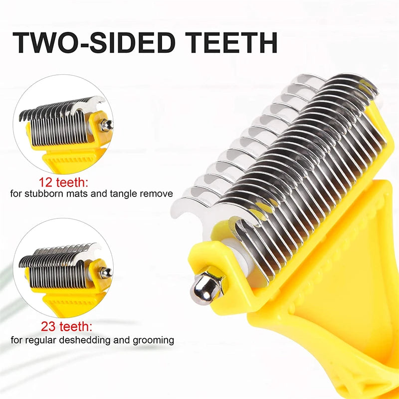 Dual-Sided Dematting Rake – Stainless Steel Grooming Comb for Dogs & Cats