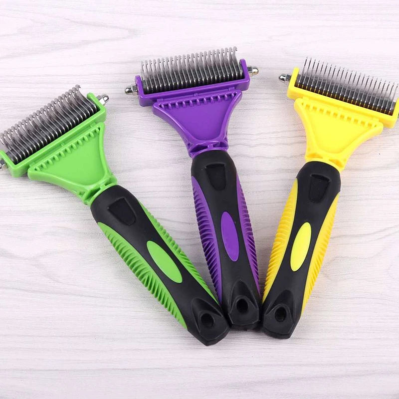 Dual-Sided Dematting Rake – Stainless Steel Grooming Comb for Dogs & Cats