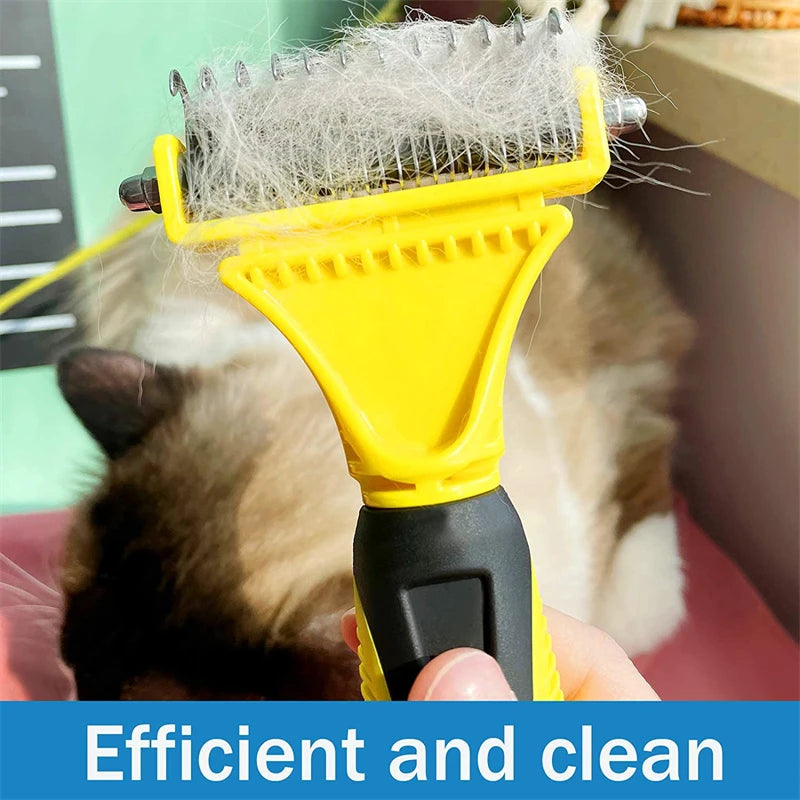 Dual-Sided Dematting Rake – Stainless Steel Grooming Comb for Dogs & Cats