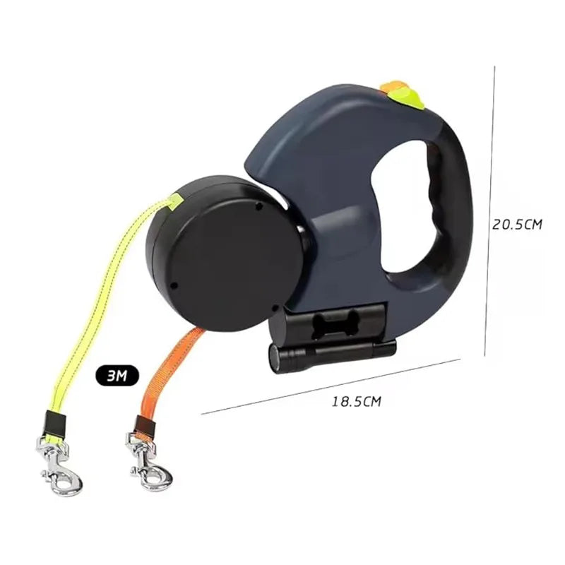 Double Retractable Dog Leash – Dual 360° Tangle-Free Lead with LED Safety Light (for Small & Large Dogs)
