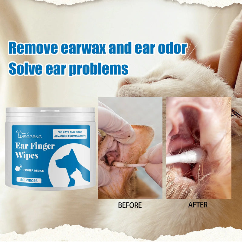 Pet Ear Cleaning Wipes – Gentle Earwax & Odour Control Tissues for Dogs & Cats (50pcs)