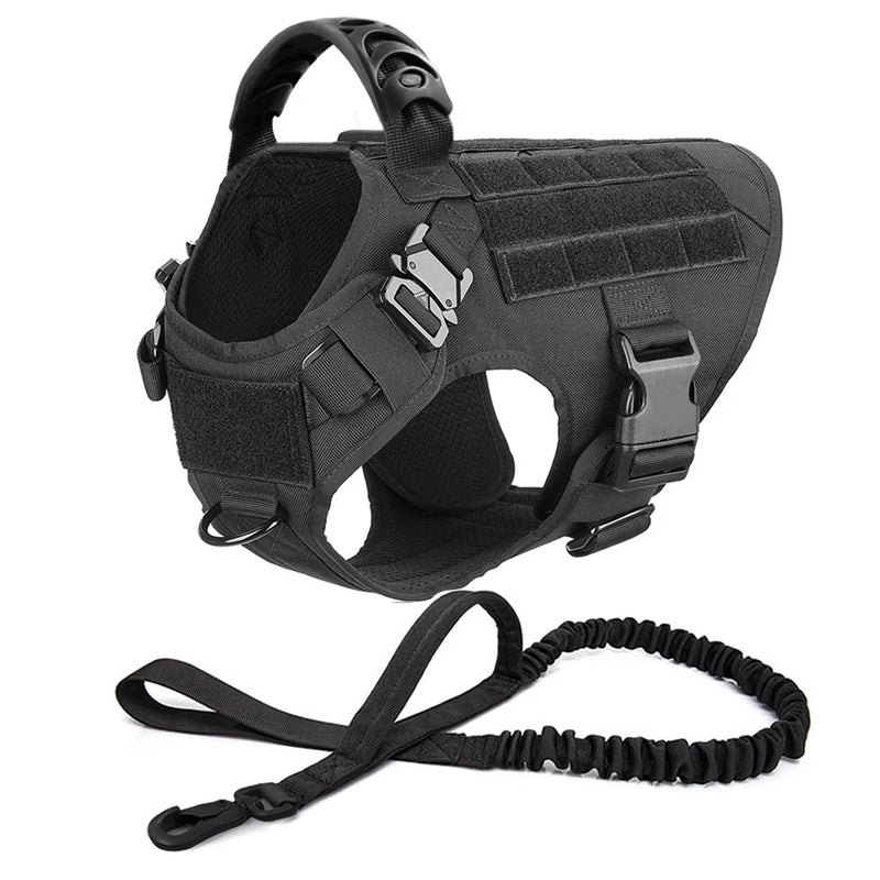 Tactical Harness Set includes a padded vest, leash and Molle pouches — perfect for training, walking and working dogs.