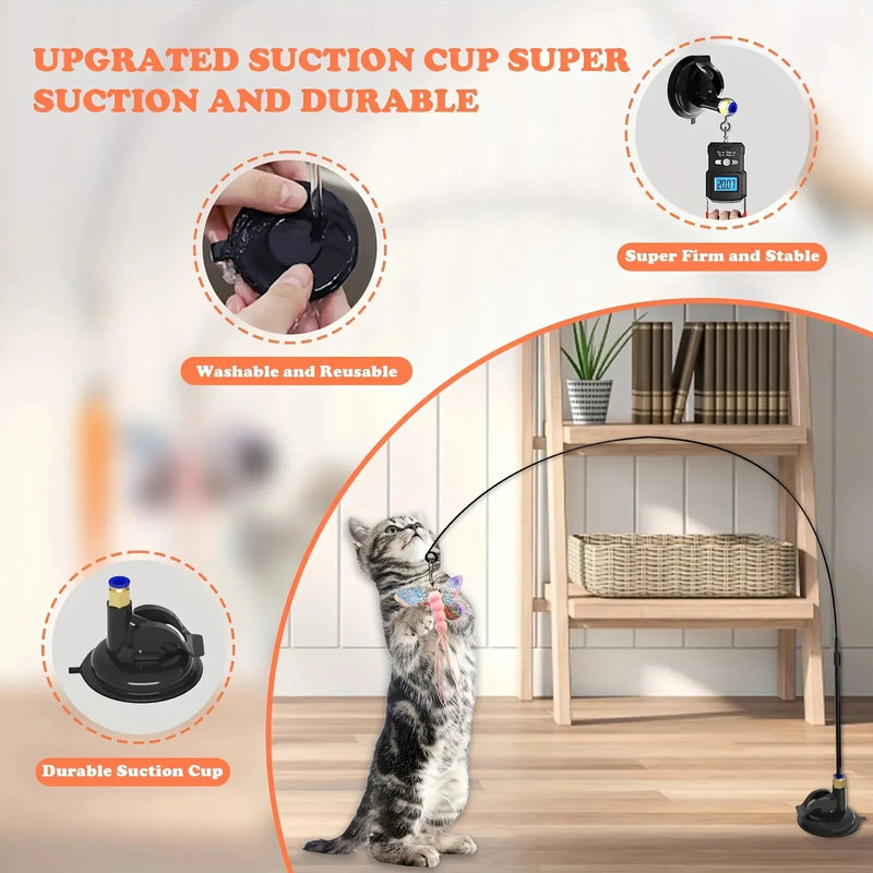 Interactive Feather Wand – Cat Teaser Toy with Bell & Suction Cup Base for Endless Playtime