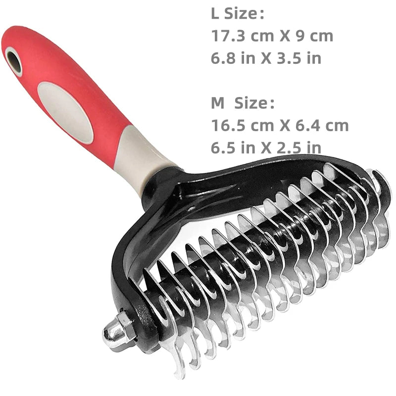 Dual-Sided Dematting Rake – Stainless Steel Grooming Comb for Dogs & Cats