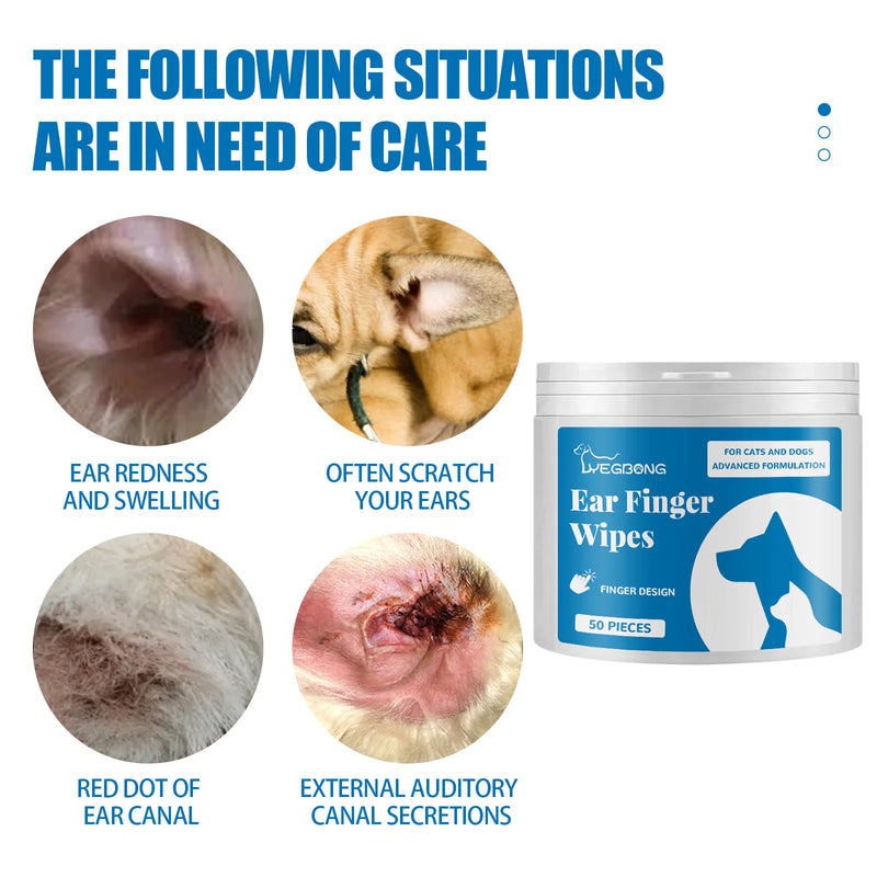 Pet Ear Cleaning Wipes – Gentle Earwax & Odour Control Tissues for Dogs & Cats (50pcs)