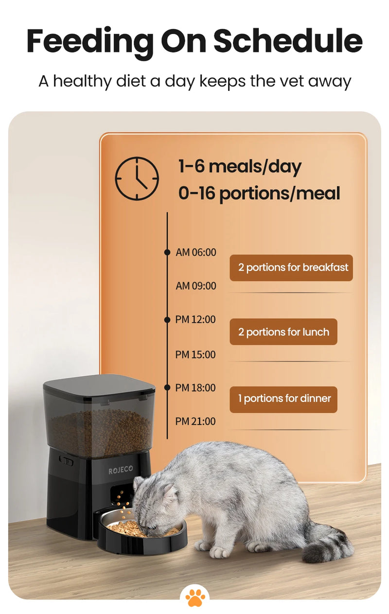 ROJECO Automatic Pet Feeder – Smart Portion Control Dispenser for Cats & Dogs