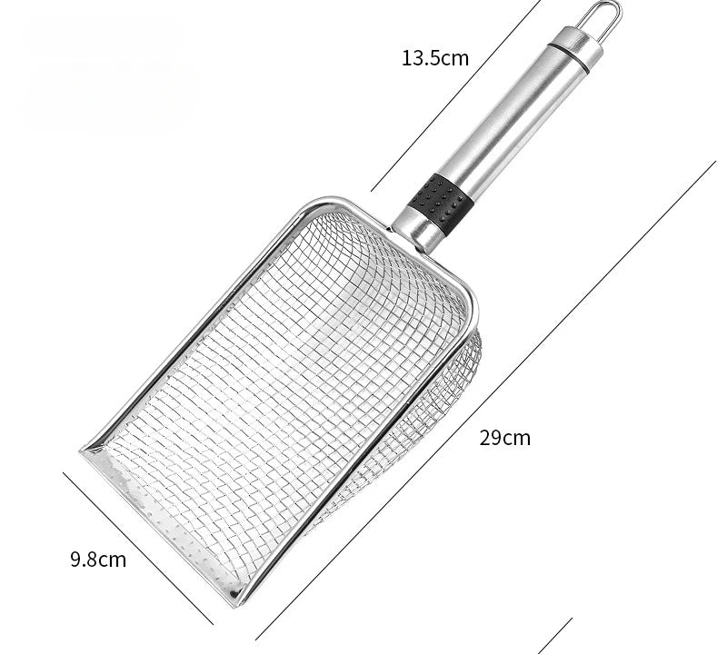 Stainless Steel Cat Litter Scoop – Heavy-Duty Long Handle Metal Poop Shovel (Low Dust, Easy Clean)