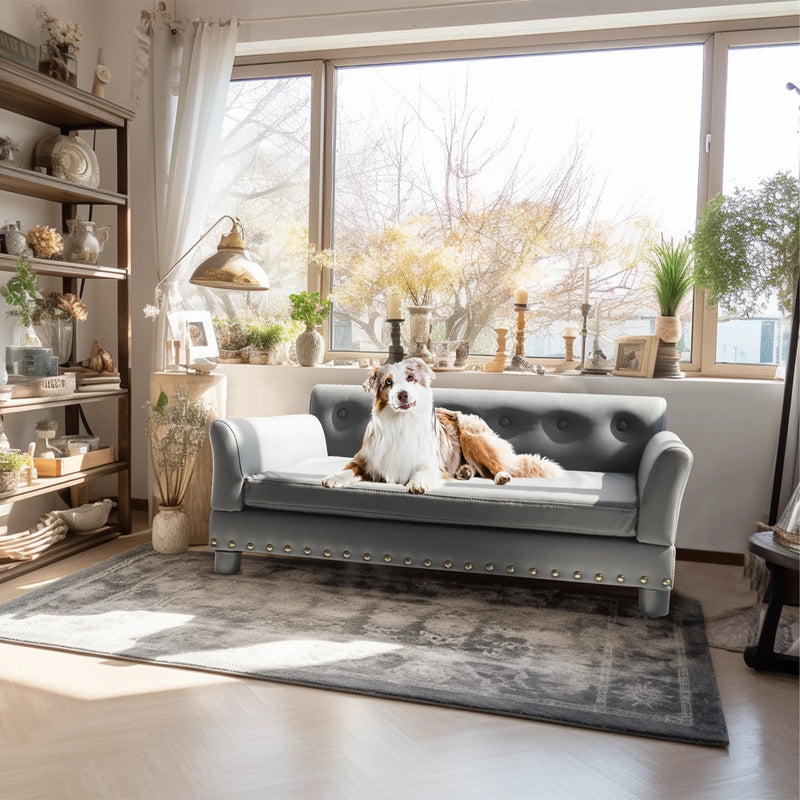 Extra-Large Elevated Pet Sofa – Microfiber Leather & Washable Cushion