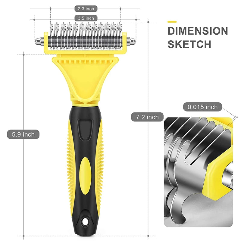 Dual-Sided Dematting Rake – Stainless Steel Grooming Comb for Dogs & Cats