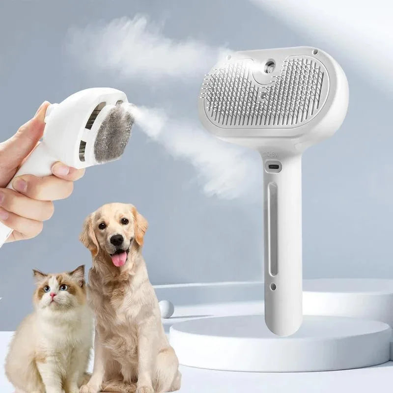 Steam Massage Grooming Brush – Soft-Teeth Hair Removal Comb with Soothing Mist for Cats & Dogs