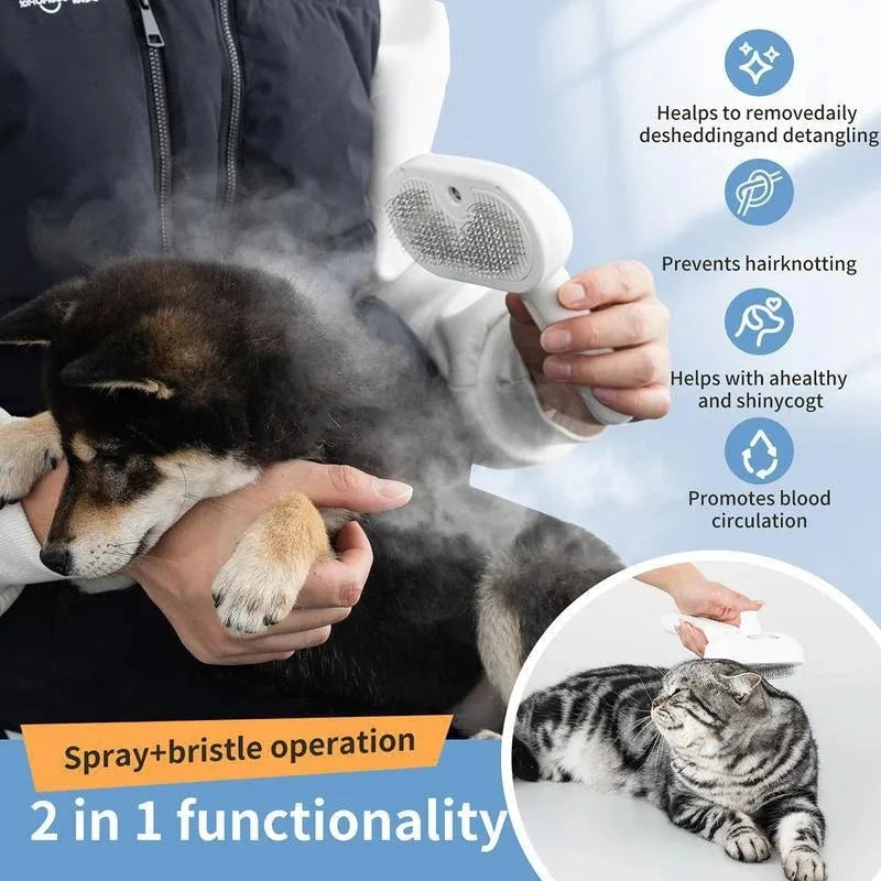 Steam Massage Grooming Brush – Soft-Teeth Hair Removal Comb with Soothing Mist for Cats & Dogs