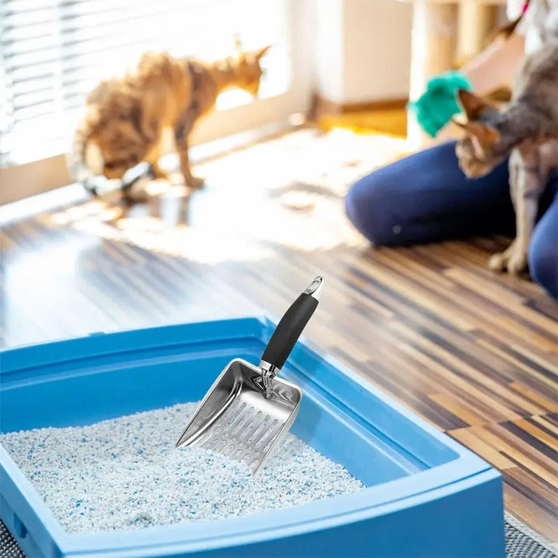 Stainless Steel Cat Litter Scoop – Heavy-Duty Long Handle Metal Poop Shovel (Low Dust, Easy Clean)