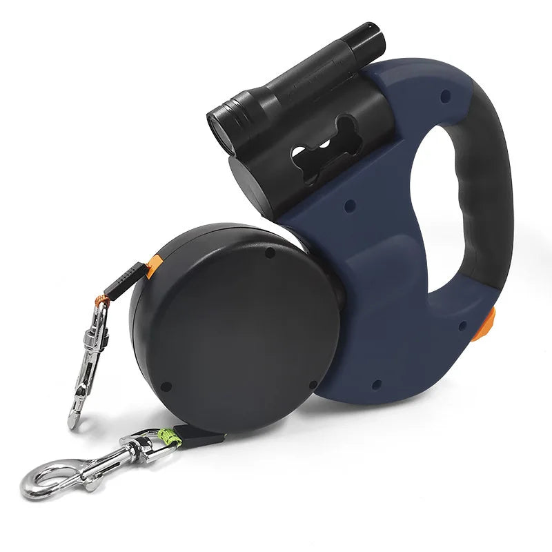 Double Retractable Dog Leash – Dual 360° Tangle-Free Lead with LED Safety Light (for Small & Large Dogs)