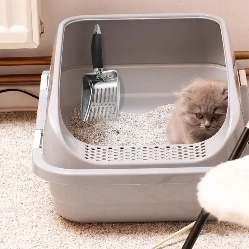 Stainless Steel Cat Litter Scoop – Heavy-Duty Long Handle Metal Poop Shovel (Low Dust, Easy Clean)