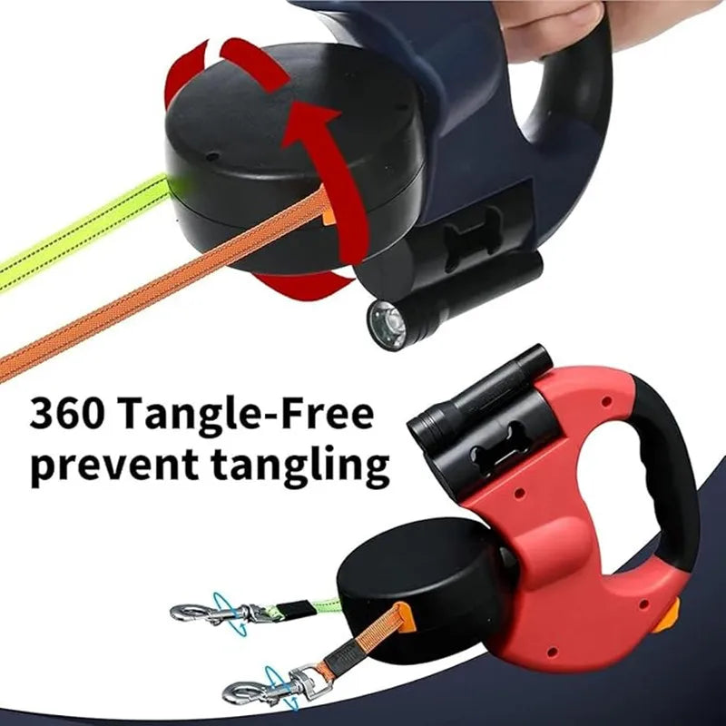 Double Retractable Dog Leash – Dual 360° Tangle-Free Lead with LED Safety Light (for Small & Large Dogs)