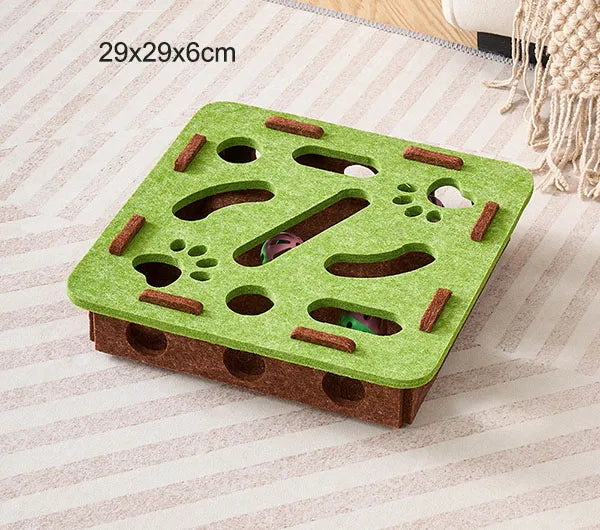 Pet Cat Puzzle Maze — Interactive Felt Toy Box with Bell Balls