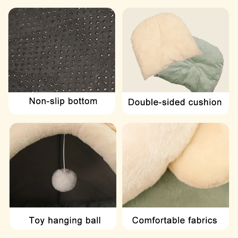 Foldable Cat Tent Bed – Soft Indoor Cave Bed for Cats & Small Dogs (Washable, Self-Warming)
