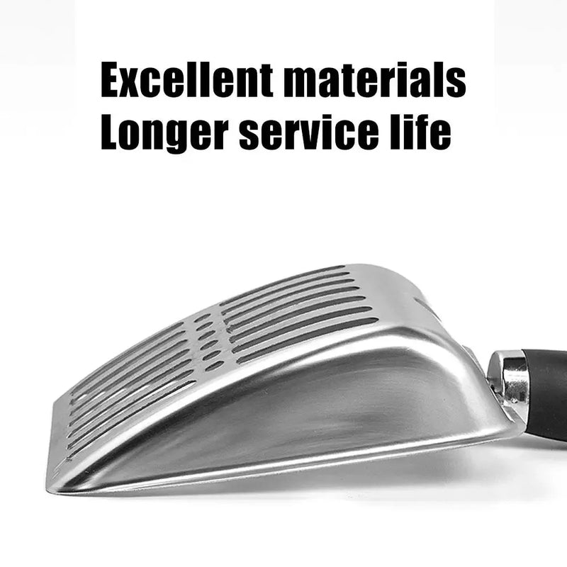 Stainless Steel Cat Litter Scoop – Heavy-Duty Long Handle Metal Poop Shovel (Low Dust, Easy Clean)