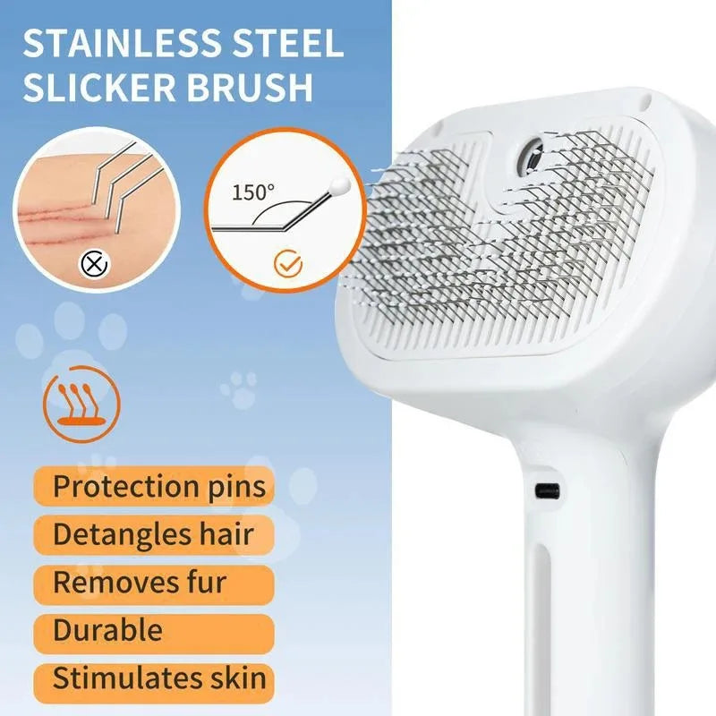 Steam Massage Grooming Brush – Soft-Teeth Hair Removal Comb with Soothing Mist for Cats & Dogs