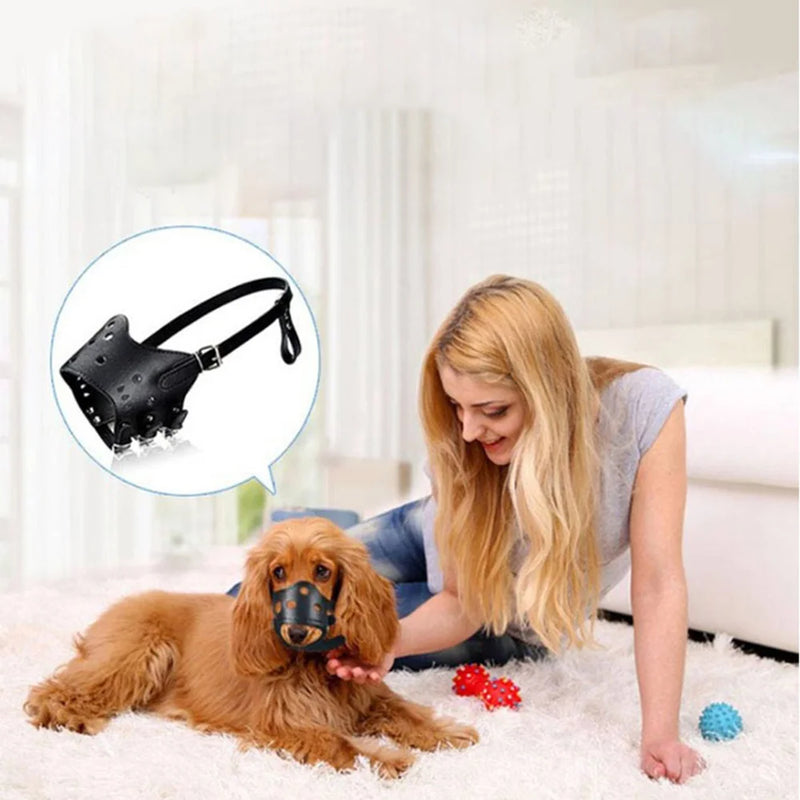 Adjustable PU Leather Dog Muzzle – Breathable Anti-Bark & Anti-Bite Muzzle for Small to Large Dogs