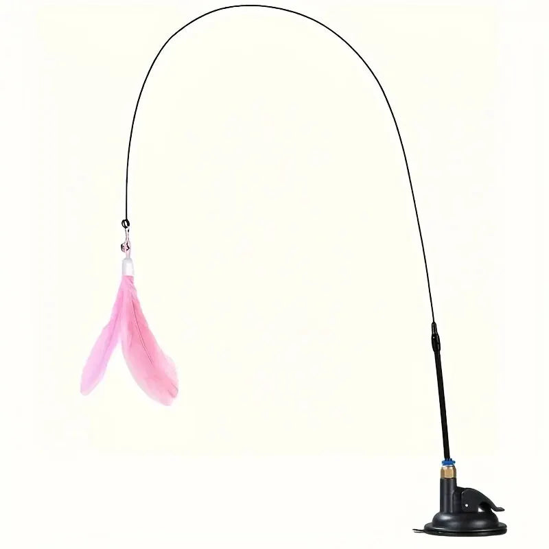 Interactive Feather Wand – Cat Teaser Toy with Bell & Suction Cup Base for Endless Playtime