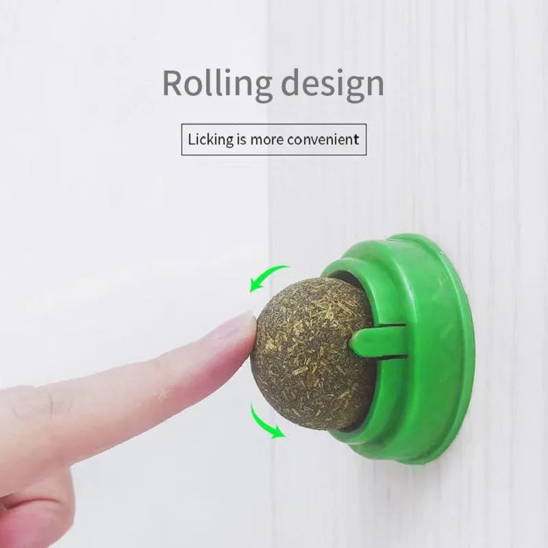 Catnip Wall Ball – Natural Stick-On Cat Toy & Digestive Treat (Cat Grass Snack)