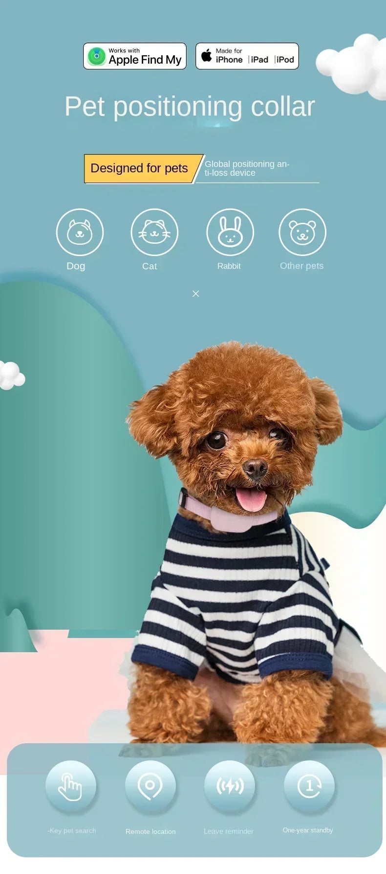 Smart Tracker connects to your iPhone's “Find My” app – no SIM, no fees, no worries.