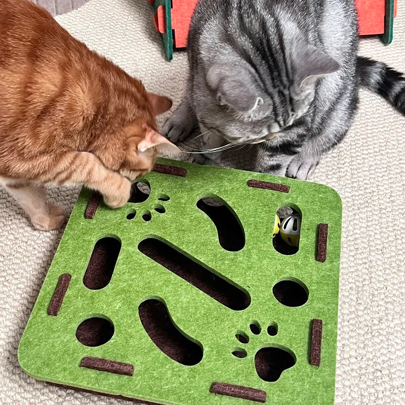 Pet Cat Puzzle Maze — Interactive Felt Toy Box with Bell Balls