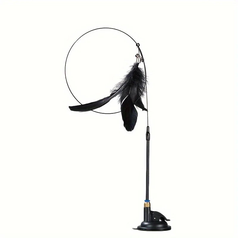 Interactive Feather Wand – Cat Teaser Toy with Bell & Suction Cup Base for Endless Playtime