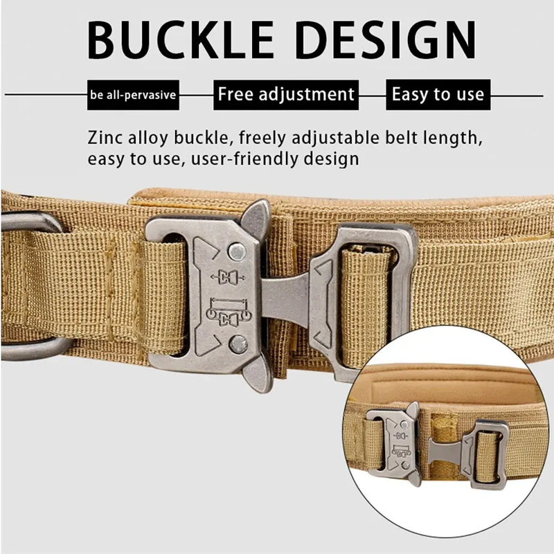 Tactical Dog Collar – Heavy-Duty Adjustable Nylon Collar with Metal Buckle for Medium & Large Dogs