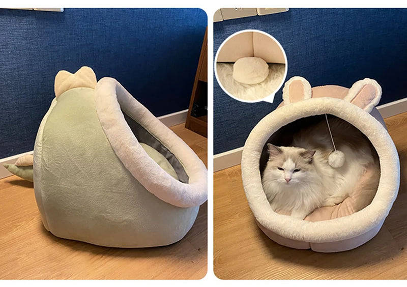 Foldable Cat Tent Bed – Soft Indoor Cave Bed for Cats & Small Dogs (Washable, Self-Warming)